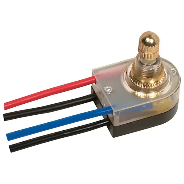 On-Off Lighted Rotary Switch - 3/8" Plastic Bushing - Single Circuit - 6A-125V, 3A-250V Rating - 6" Leads - Brass Finish