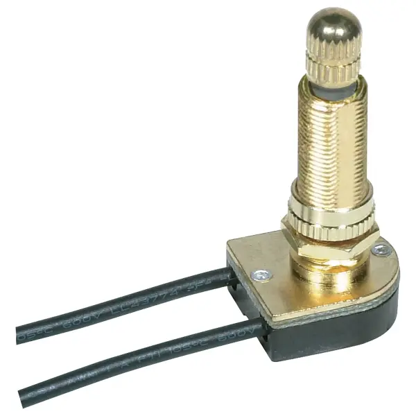On-Off Metal Rotary Switch - 1-1/8" Metal Bushing - Single Circuit - 6A-125V, 3A-250V Rating - 6" Leads - Brass Finish