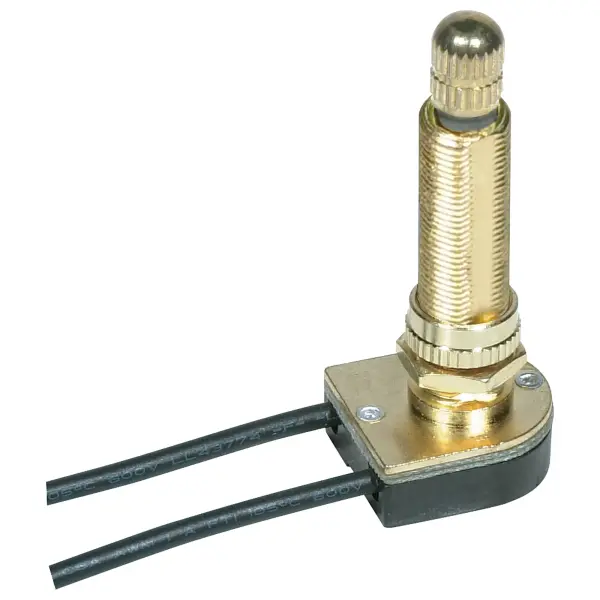 On-Off Metal Rotary Switch - 1-1/2" Metal Bushing - Single Circuit - 6A-125V, 3A-250V Rating - 6" Leads - Brass Finish