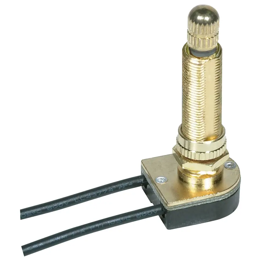 On-Off Metal Rotary Switch - 1-1/2" Metal Bushing - Single Circuit - 6A-125V, 3A-250V Rating - 6" Leads - Brass Finish