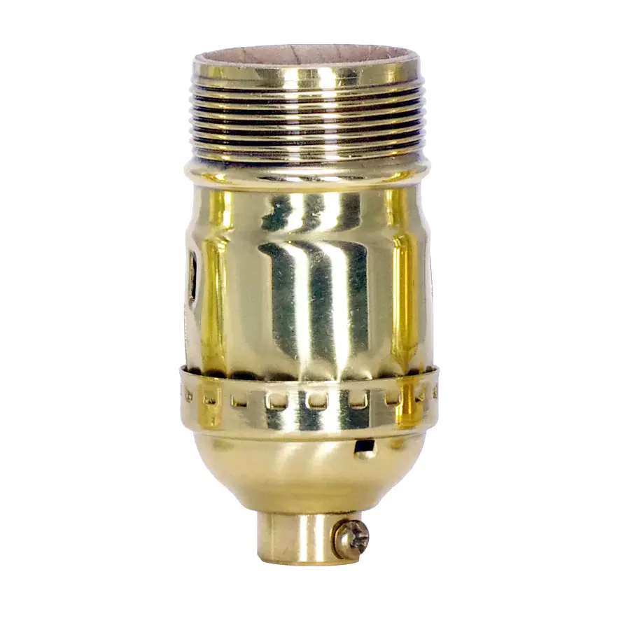 Standard Keyless Socket - 1/8 IPS - 3 Piece Stamped Solid Brass - Polished Brass Finish - 660W - 250V