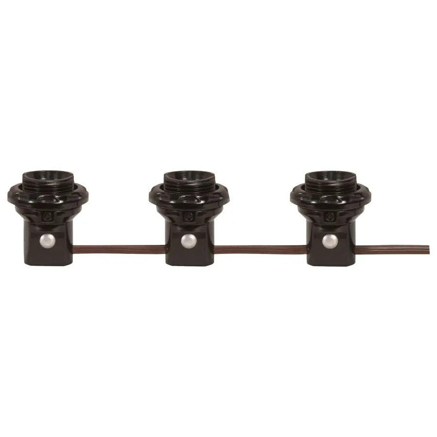 3-Light Phenolic Threaded Candelabra Harness Set - 1-1/4" With Shoulder and Phenolic Ring - 6" Centers 18" Tail - 75W - 125V
