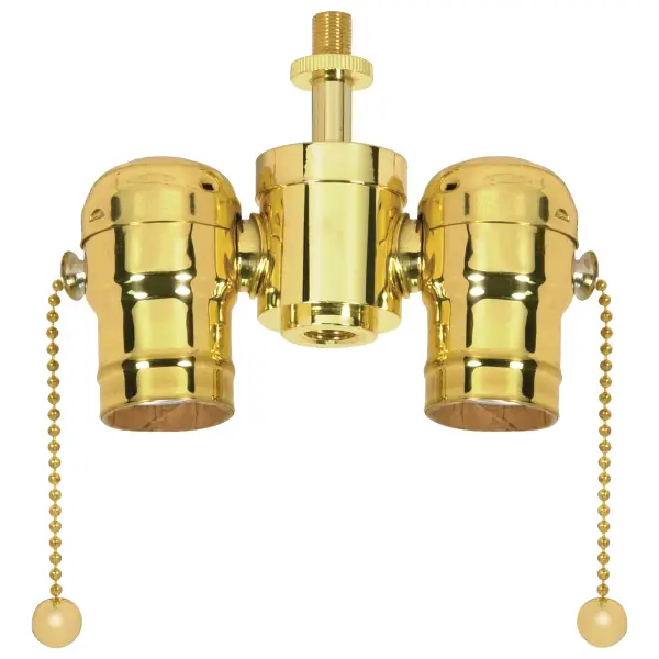 Medium Base Solid Brass Cluster Body - Polished Brass Finish - 1/8 IP Nipple And Locknut Top - 1/4 IP Bottom - 250W - 250V