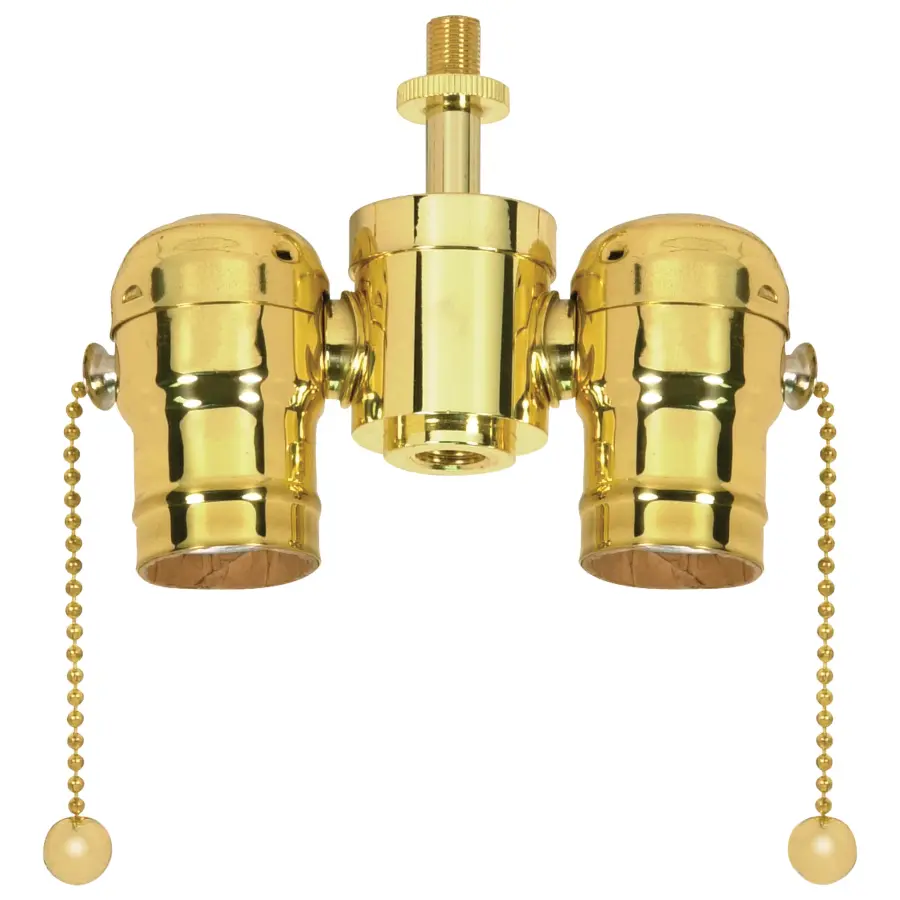 Medium Base Solid Brass Cluster Body - Polished Brass Finish - 1/8 IP Nipple And Locknut Top - 1/4 IP Bottom - 250W - 250V
