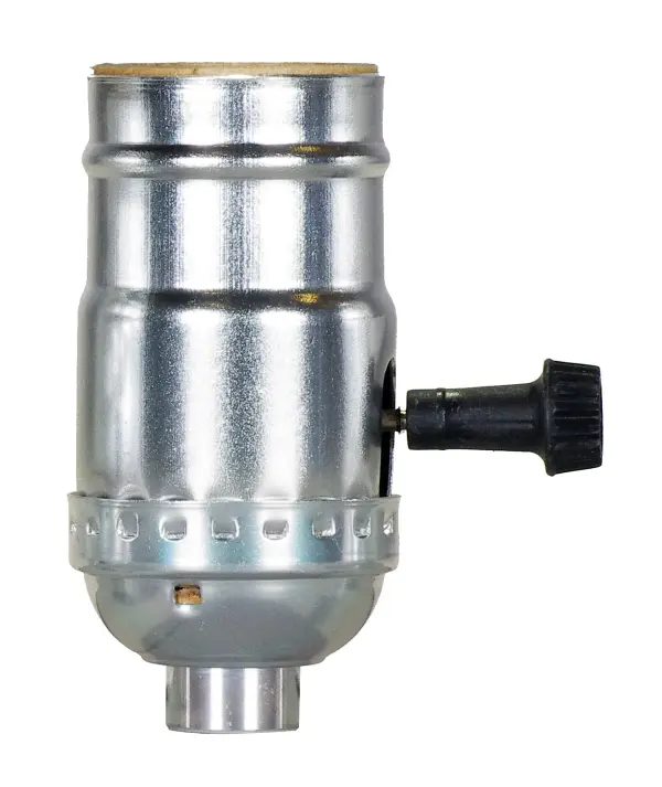 3-Way Turn Knob Socket With Removable Knob - 1/8 IPS - Aluminum - Nickel Finish - 250W - 250V - With Strain Relief Hooks