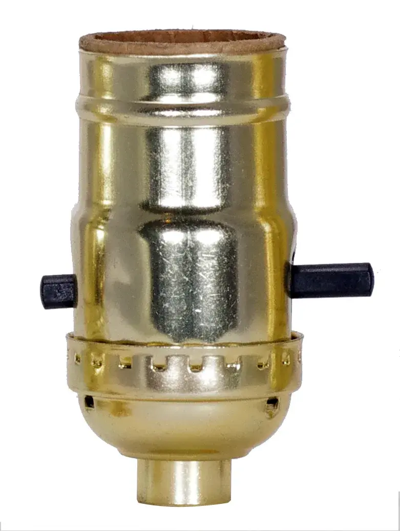 On-Off Push Thru Socket - 1/8 IPS - Aluminum - Brite Gilt Finish - 660W - 250V - Push-In Terminal - With Strain Relief Hooks
