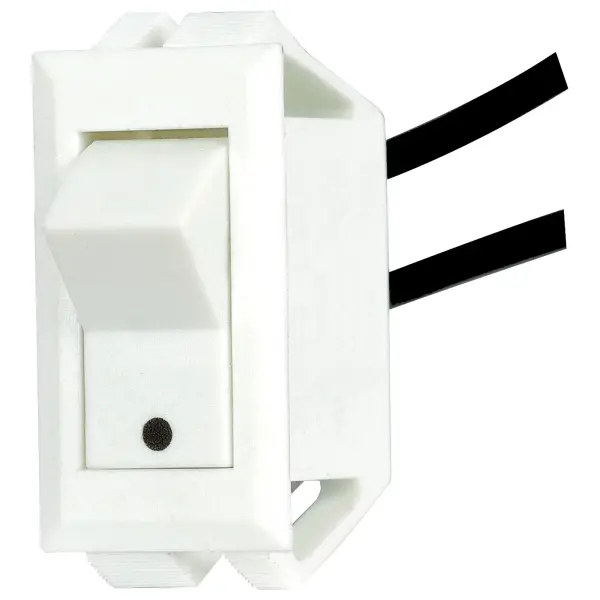 On-Off Phenolic Rocker Switch With White Dot - On-Off Function - White Finish - Snap Bushing - 6" Leads - 15A-125V, 10A-250V Rating