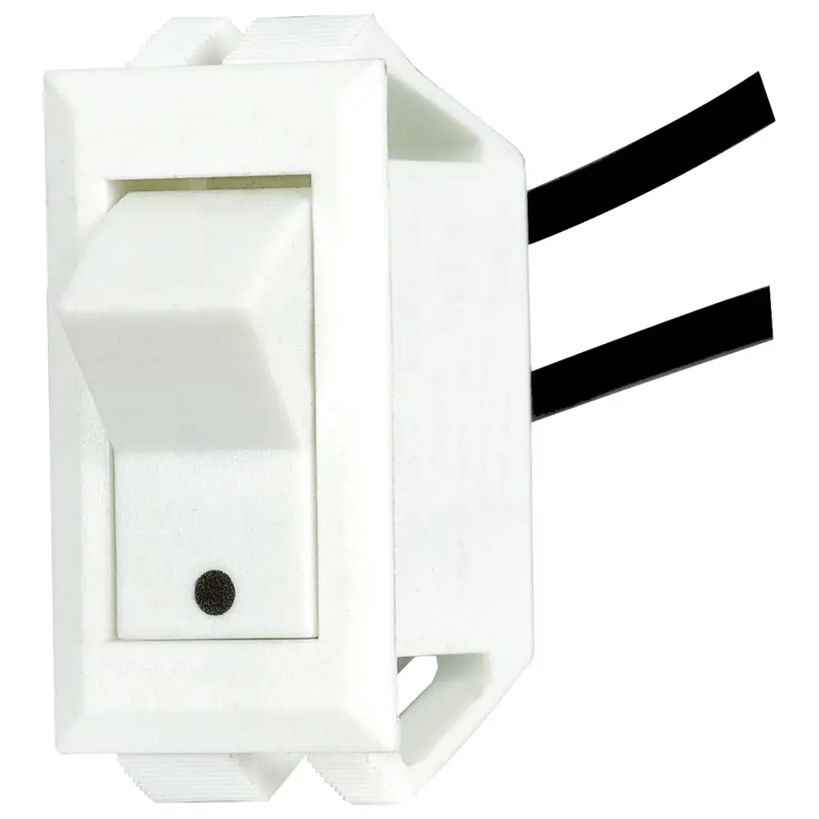 On-Off Phenolic Rocker Switch With White Dot - On-Off Function - White Finish - Snap Bushing - 6" Leads - 15A-125V, 10A-250V Rating
