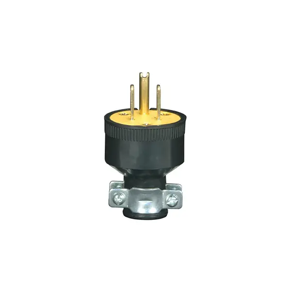 Black 3 Prong Rubber Plug With Metal Grip - Ground 18/3-SVT Round Wire - 15A-125V