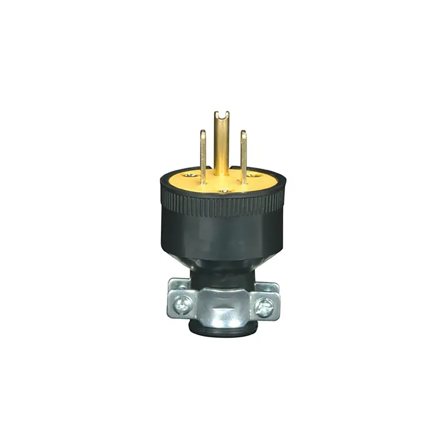 Black 3 Prong Rubber Plug With Metal Grip - Ground 18/3-SVT Round Wire - 15A-125V