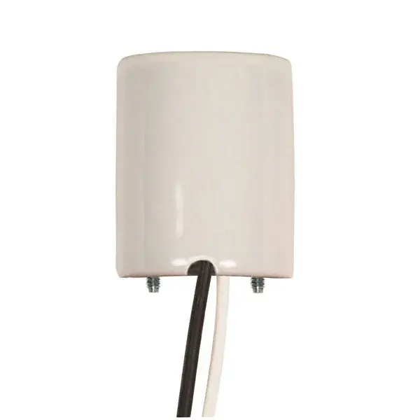 Keyless Porcelain Socket With Paper Liner - Mounting Screws Held Captive - 2 Wireways - 18" Leads - Glazed - 660W - 600V