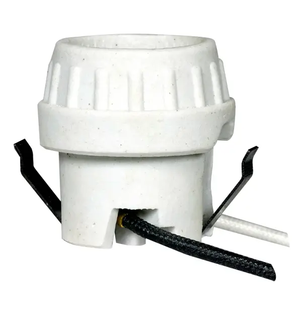Keyless Porcelain Socket With Double Snap-In Clip - High Temperature Leads - Unglazed - 660W - 250V