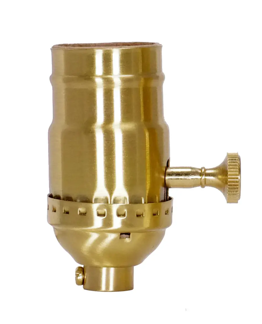 3-Way (2 Circuit) Turn Knob Socket With Removable Knob - 1/8 IPS - 3 Piece Stamped Solid Brass - Satin Brass Finish - 250W - 250V