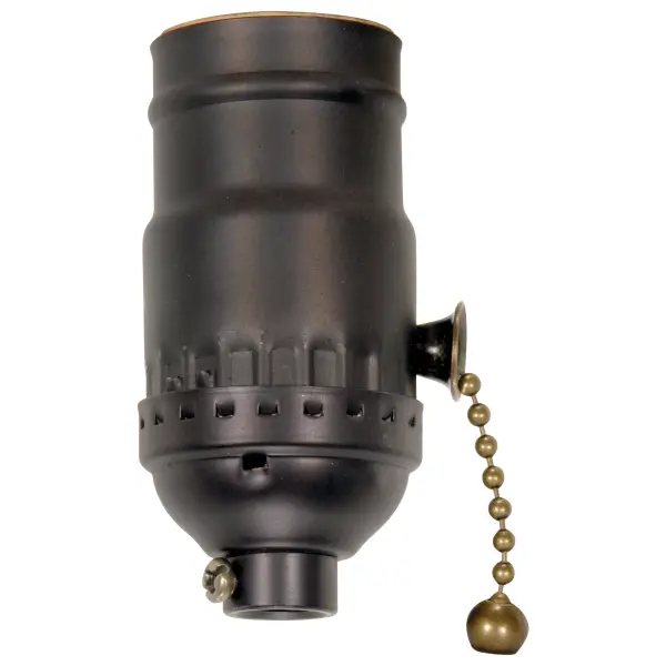 On-Off Pull Chain Socket - 1/8 IPS - 3 Piece Stamped Solid Brass - Dark Antique Brass Finish - 660W - 250V