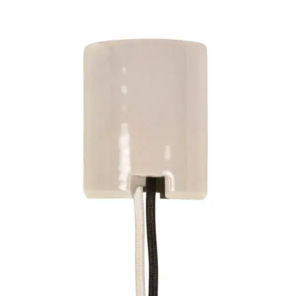 Keyless Porcelain Mogul Socket - 2 8/32 Bushings - 2 Wireways - 1/2" Strip Leads - 1-3/8" Center To Center - Glazed - 1500W - 600V