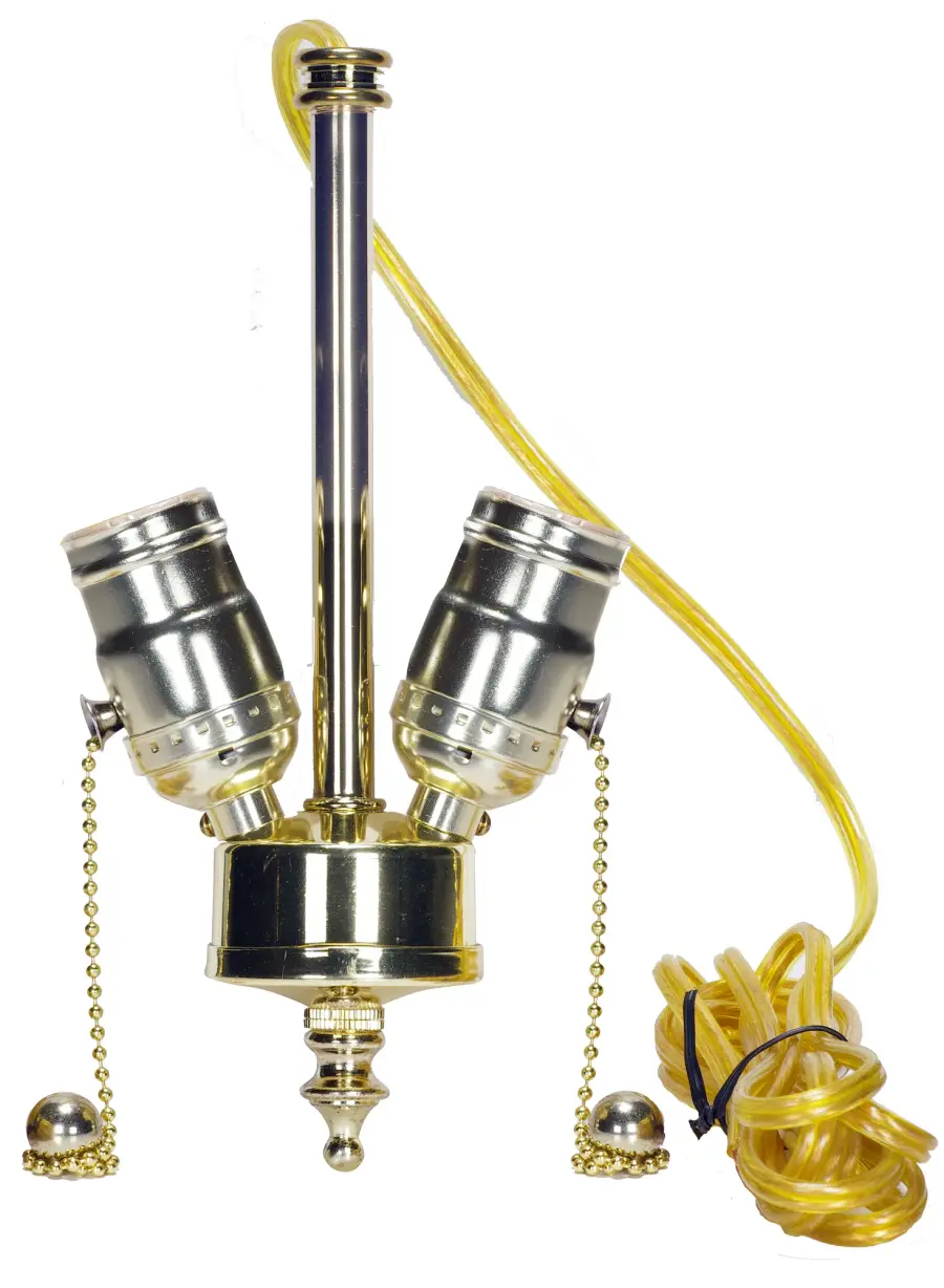 Medium Base 2-Light Pull Chain Cluster With Solid Brass Socket - Polished Brass Finish - 84" SPT-1 Clear Gold Wire - 660W - 250V