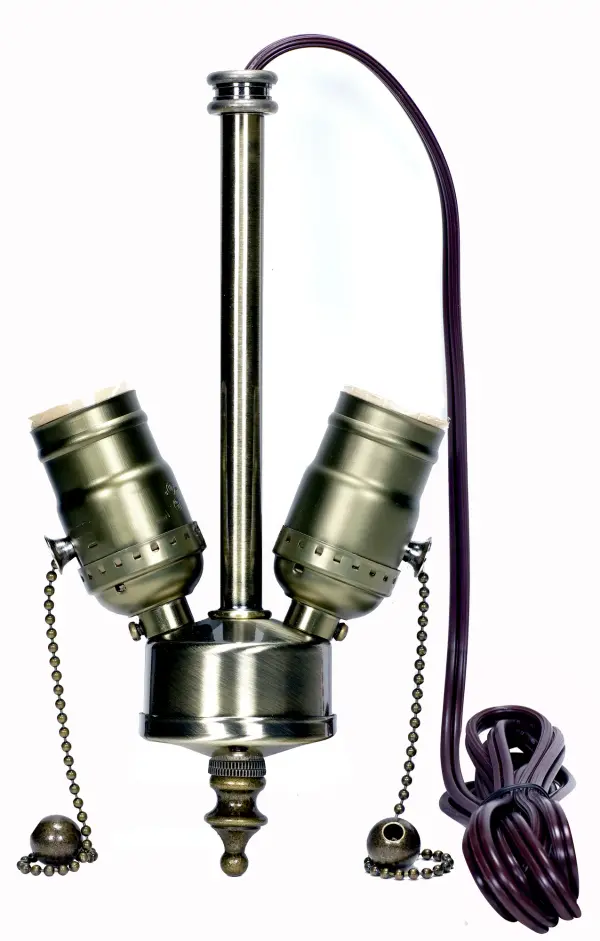 Medium Base 2-Light Pull Chain Cluster With Solid Brass Socket - Antique Brass Finish - 84" SPT-1 Brown Wire - 660W - 250V
