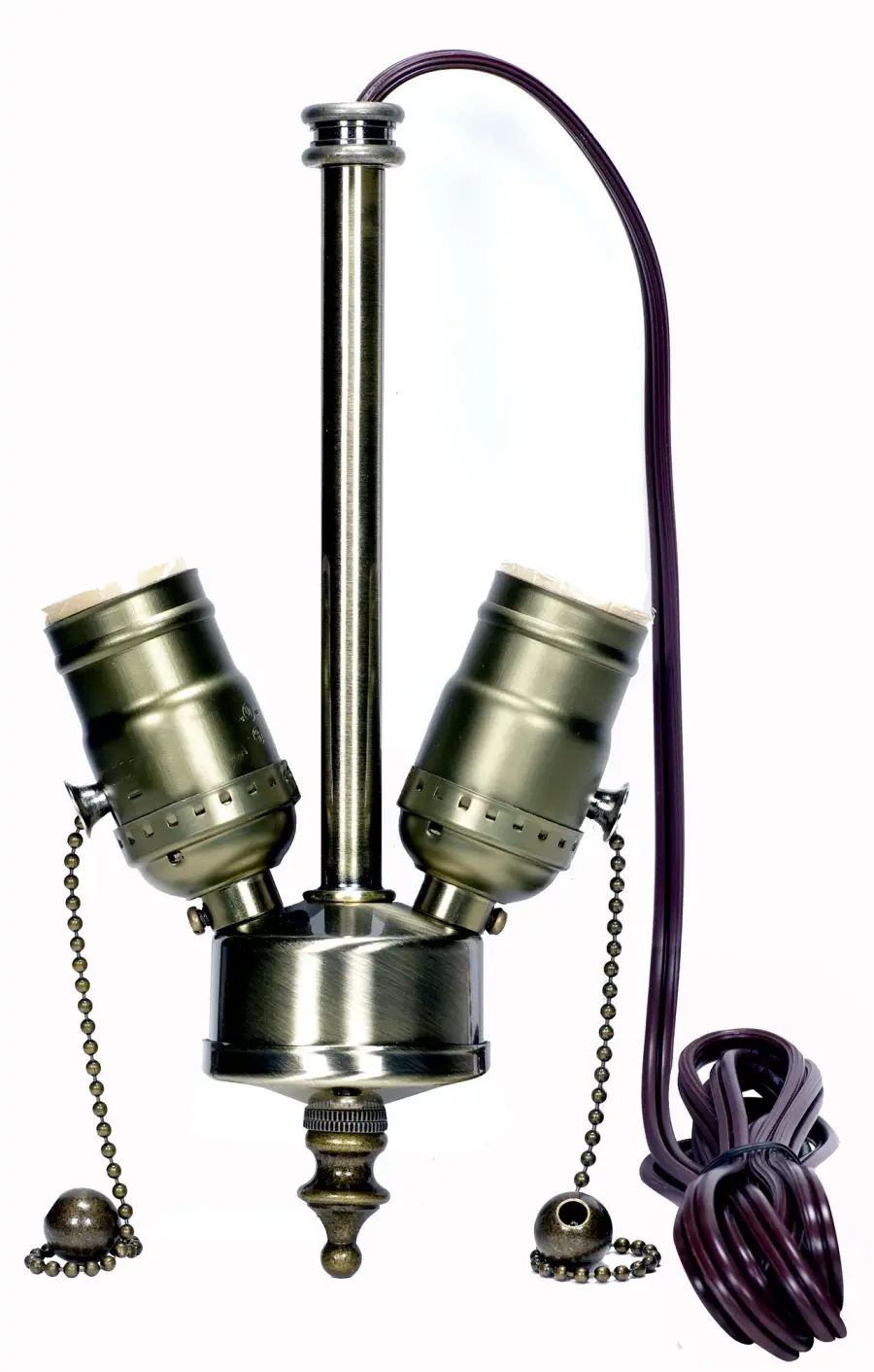 Medium Base 2-Light Pull Chain Cluster With Solid Brass Socket - Antique Brass Finish - 84" SPT-1 Brown Wire - 660W - 250V