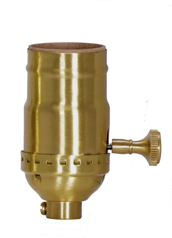 On-Off Turn Knob Socket With Removable Knob - 1/8 IPS - 3 Piece Stamped Solid Brass - Satin Brass Finish - 250W - 250V