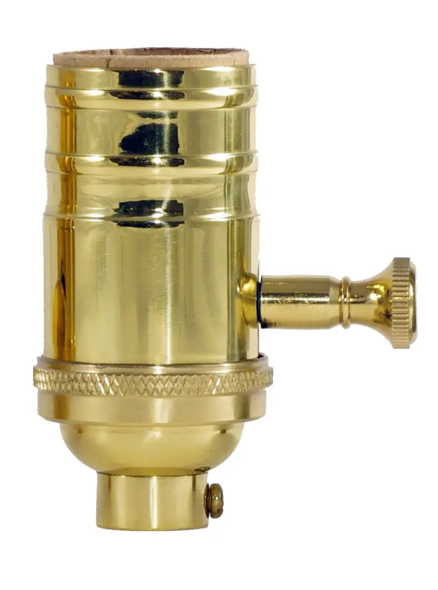 150W Full Range Turn Knob Dimmer Socket With Removable Knob - 1/4 IPS - 4 Piece Stamped Solid Brass - Polished Brass Finish - 120V