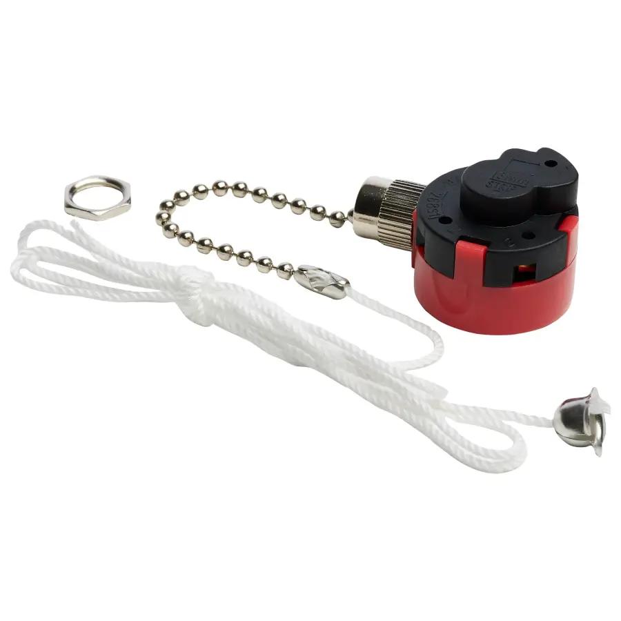 3 Speed Ceiling Fan Switch, 4 Wire Quick Connect, 2 Circuit w/Metal Chain, White Cord & Bell - Rated: 6A-125V, 3A-250V - Image 1