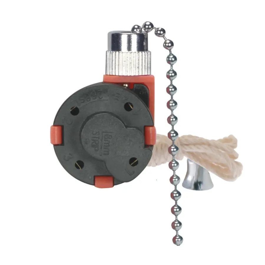 3 Speed Ceiling Fan Switch, 4 Wire Quick Connect, 2 Circuit w/Metal Chain, White Cord & Bell - Rated: 6A-125V, 3A-250V - Image 2