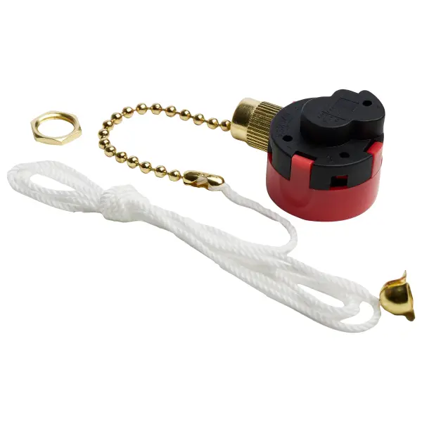 3 Speed Ceiling Fan Switch, 4 Wire Quick Connect, 2 Circuit w/Metal Chain, White Cord & Bell - Rated: 6A-125V, 3A-250V