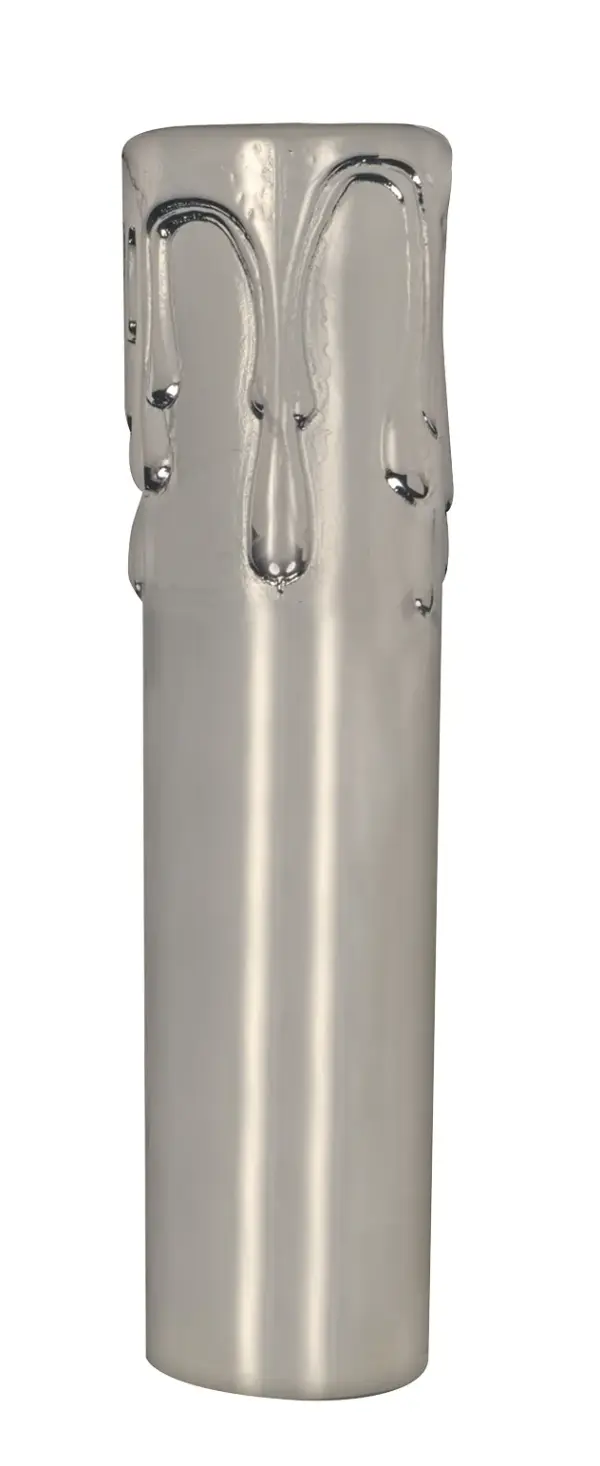 Brass Metal Candelabra Base Candle Cover With Drip - Polished Nickel Finish - 13/16" Inside Diameter - 7/8" Diameter - 4" Height