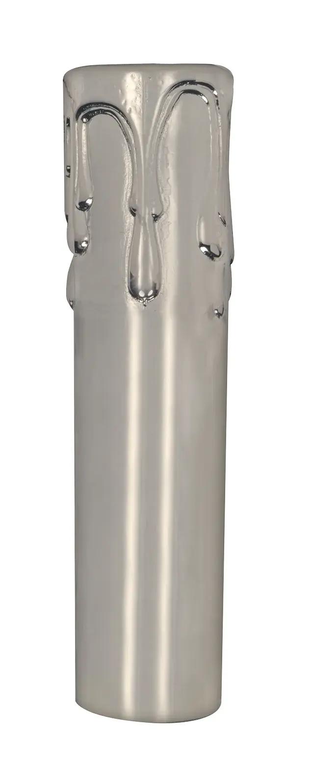 Brass Metal Candelabra Base Candle Cover With Drip - Polished Nickel Finish - 13/16" Inside Diameter - 7/8" Diameter - 4" Height