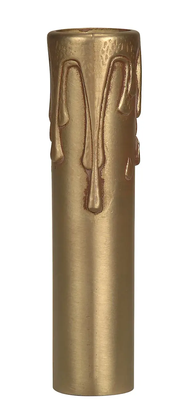 Brass Metal Candelabra Base Candle Cover With Drip - French Gold Finish - 13/16" Inside Diameter - 7/8" Diameter - 4" Height