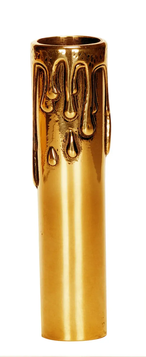 Brass Metal Candelabra Base Candle Cover With Drip - Polished Brass Finish - 13/16" Inside Diameter - 7/8" Diameter - 4" Height