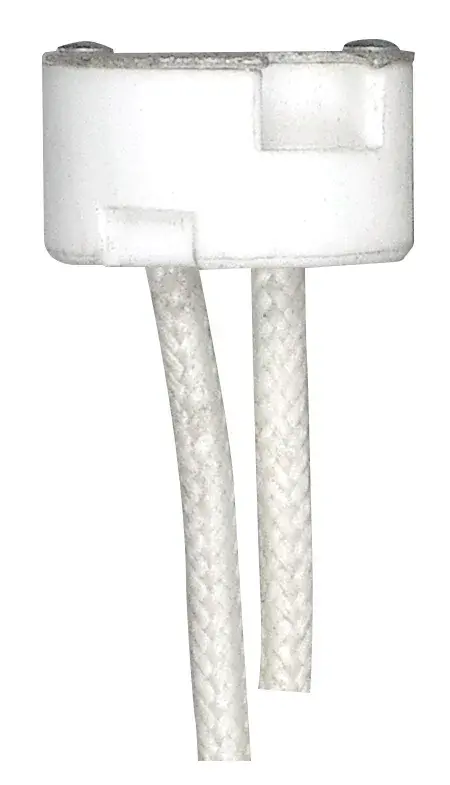 Porcelain Halogen Round Socket - 48" Leads - G4-GX5.3-GY6.35 Base - SF-1 200C Leads - 3/8" Height - 11/16" Diameter - 750W - 250V
