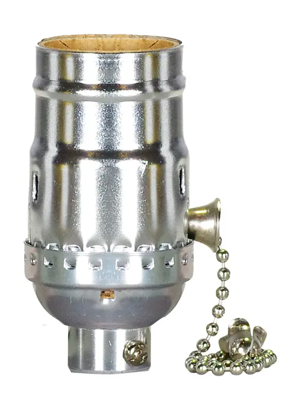 On-Off Pull Chain Socket - 1/4 IPS - Aluminum - Nickel Finish - 660W - 250V