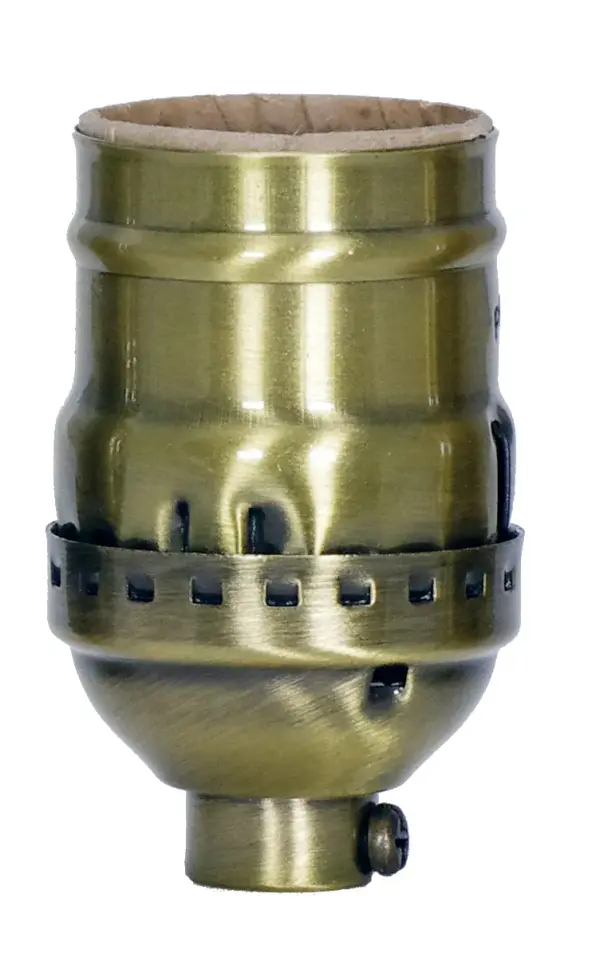 Short Keyless Socket - 1/8 IPS - 3 Piece Stamped Solid Brass - Antique Brass Finish - 660W - 250V
