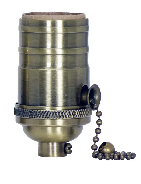 On-Off Pull Chain Socket - 1/8 IPS - 4 Piece Stamped Solid Brass - Antique Brass Finish - 660W - 250V