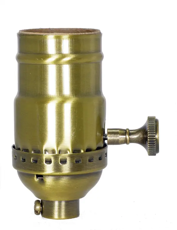3-Way (2 Circuit) Turn Knob Socket With Removable Knob - 1/8 IPS - 3 Piece Stamped Solid Brass - Antique Brass Finish - 250W - 250V
