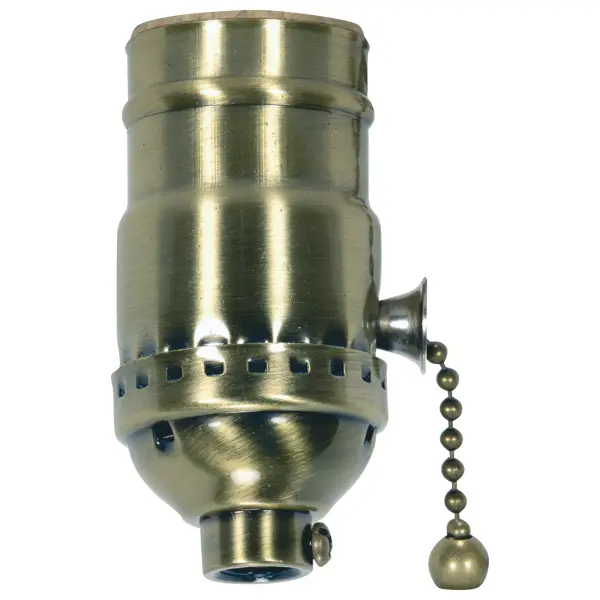 On-Off Pull Chain Socket - 1/8 IPS - 3 Piece Stamped Solid Brass - Antique Brass Finish - 660W - 250V