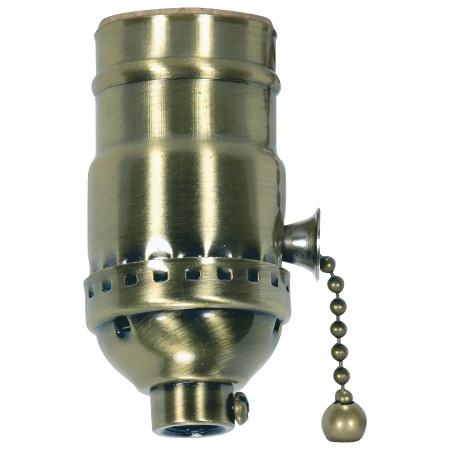 On-Off Pull Chain Socket - 1/8 IPS - 3 Piece Stamped Solid Brass - Antique Brass Finish - 660W - 250V