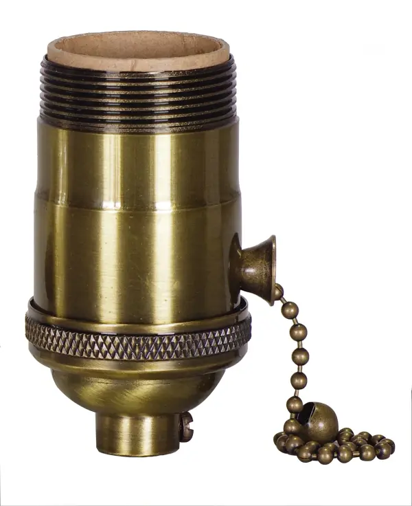 On-Off Pull Chain Socket - 1/8 IPS - 4 Piece Stamped Solid Brass - Antique Brass Finish - 660W - 250V - Uno Thread