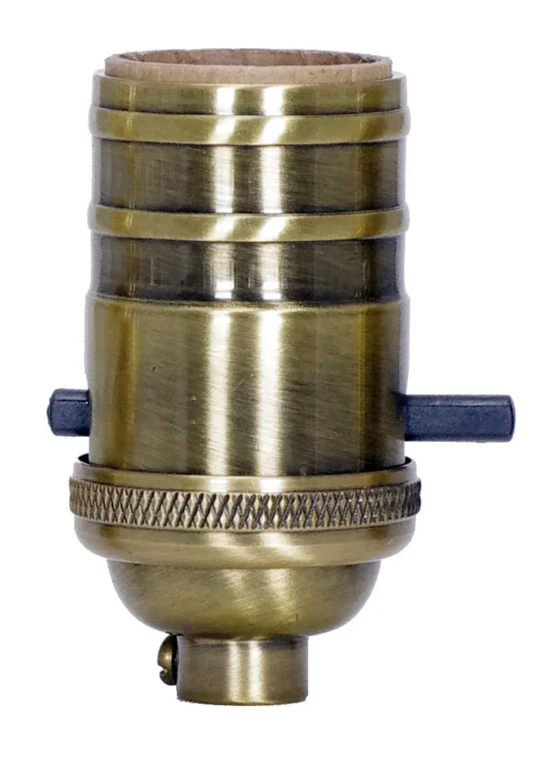 On-Off Push Thru Socket - 1/8 IPS - 4 Piece Stamped Solid Brass - Antique Brass Finish - 660W - 250V