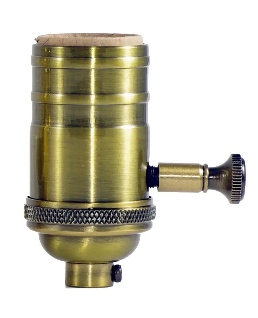Socket - Antique Brass - Full Range Turn Knob - With Set Screw - 150 Watt