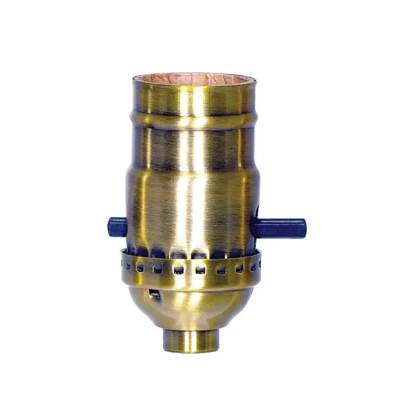 On-Off Push Thru Socket - 1/8 IPS - 3 Piece Stamped Solid Brass - Antique Brass Finish - 660W - 250V