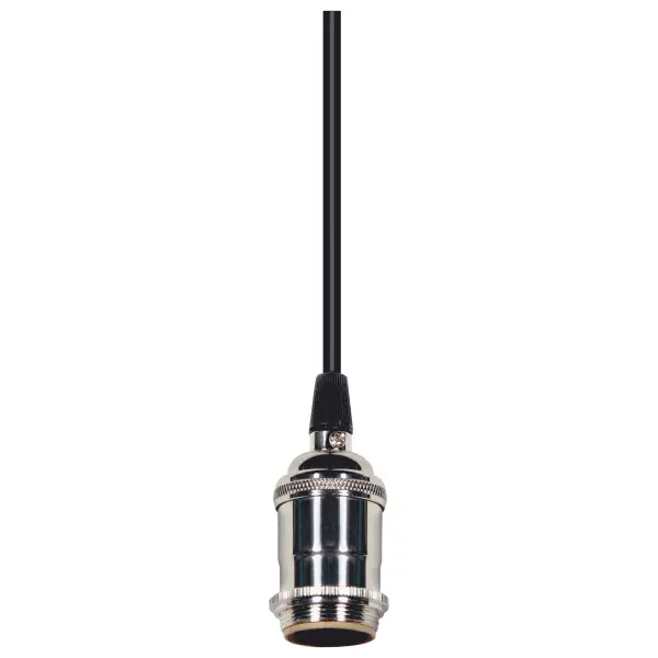 Medium base lampholder - 4pc. Solid brass - prewired - Uno ring - 6ft. 18/2 SVT Black Cord - Polished Nickel finish