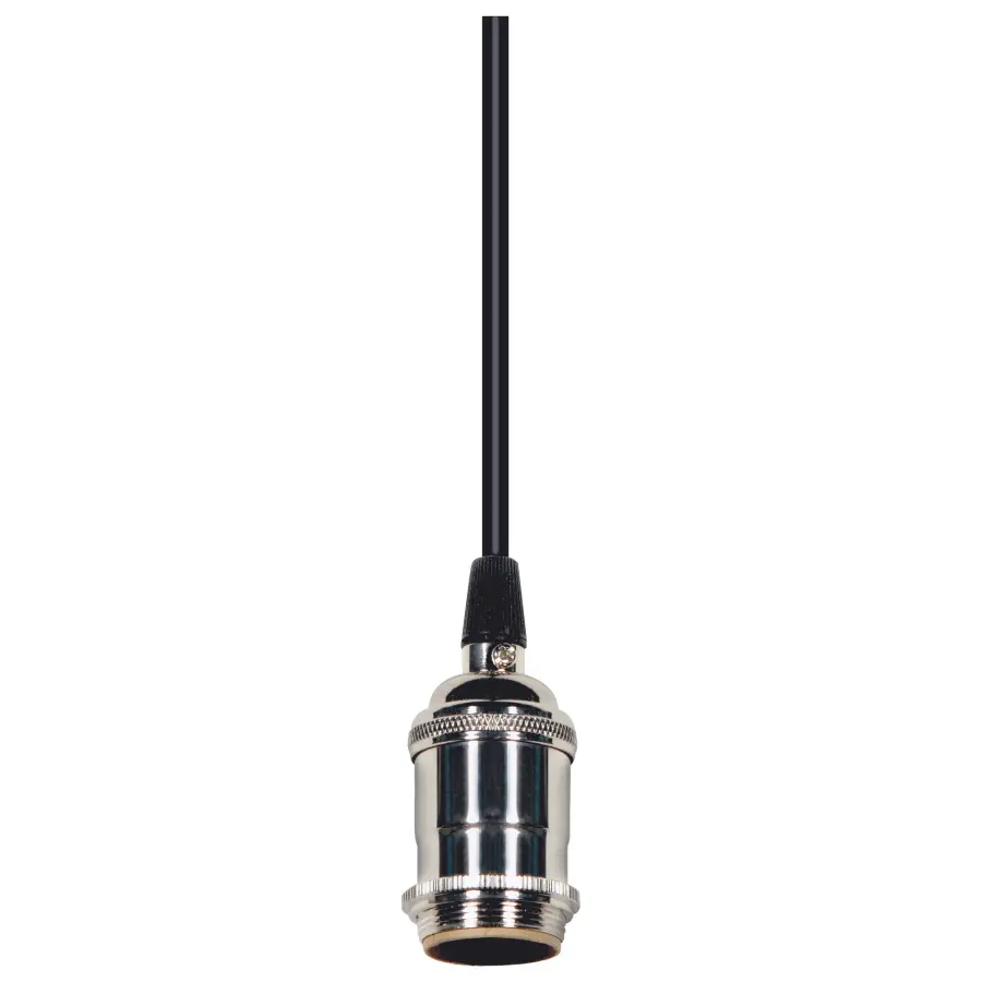 Medium base lampholder - 4pc. Solid brass - prewired - Uno ring - 6ft. 18/2 SVT Black Cord - Polished Nickel finish