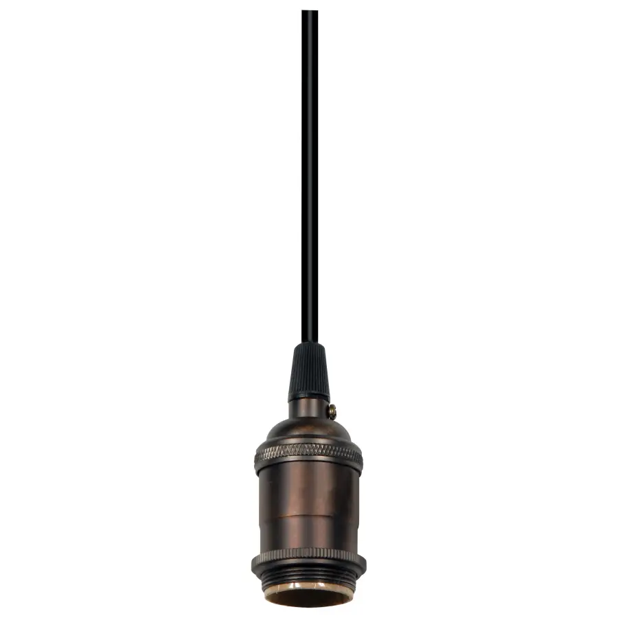 Medium base lampholder - 4pc. Solid brass - prewired - Uno ring - 10ft. 18/2 SVT Black Cord - Dark antique brass finish