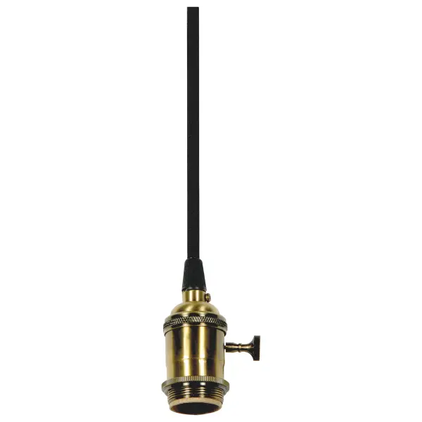 Medium base lampholder - 4pc. Solid brass - prewired - On/Off - Uno ring - 10ft. 18/2 SVT Black Cord - Antique brass finish