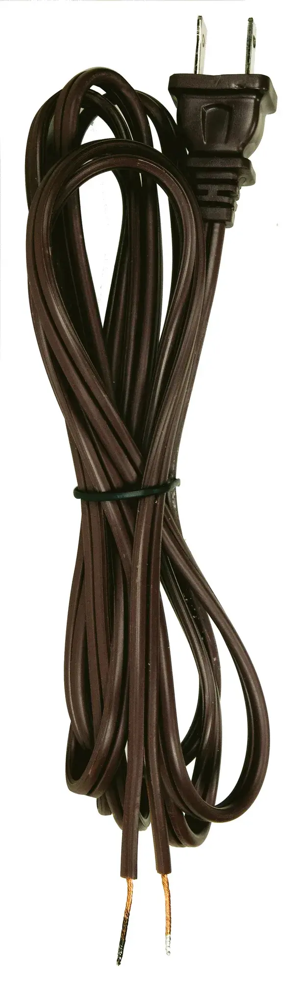 6 Foot 18/2 SPT-1 105C Cord Set - Brown Finish - 24" Hank - 200 Carton - Molded Polarized Plug - Tinned Tips 3/4" Strip With 2" Slit
