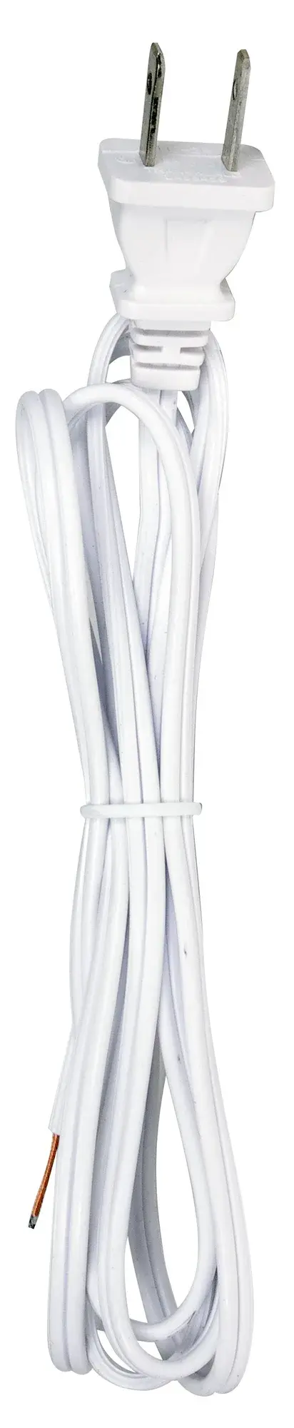 6 Foot 18/2 SPT-1 105C Cord Set - White Finish - 24" Hank - 200 Carton - Molded Polarized Plug - Tinned Tips 3/4" Strip With 2" Slit