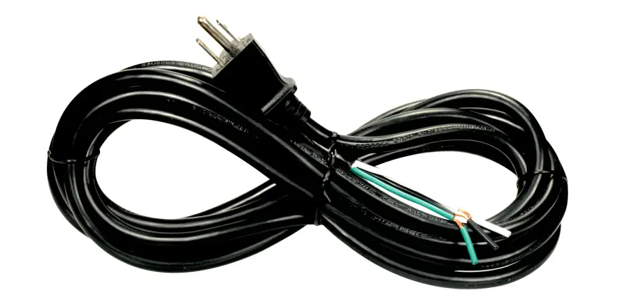 15 Foot 18/3 SJTW 105C Heavy Duty Cord Set - Black Finish - 50 Carton - 3 Prong Molded Plug - Stripped And Slit - Outdoor Rated