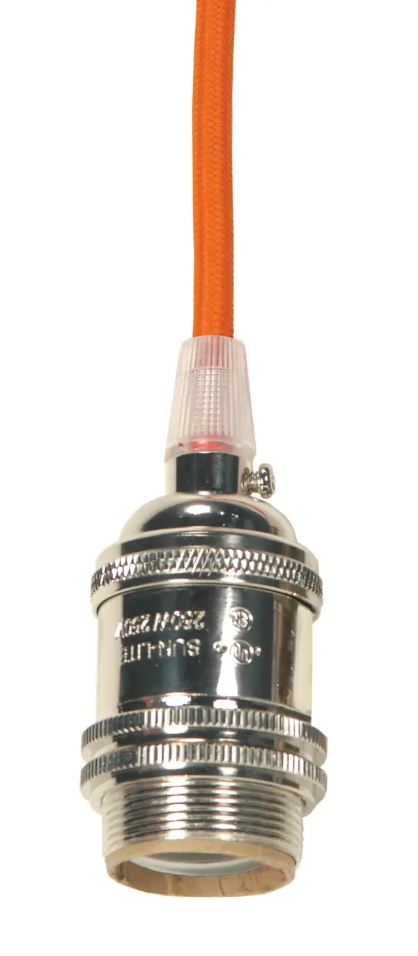 Medium base lampholder - 4pc. Solid brass - prewired - Uno ring - 10ft. 18/2 SVT Orange Cord - Polished Nickel finish
